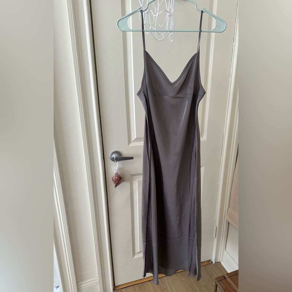 Gray Slip Dress Rumored Luxury Large L Midi V-Neck Adjustable Spaghetti Strap